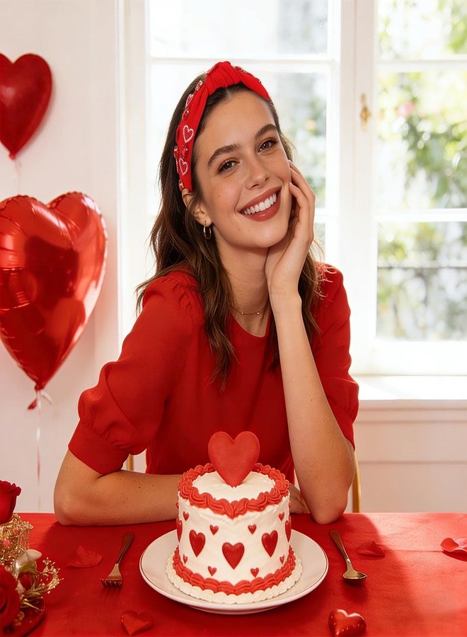 ACO-UINT Valentines Headbands for Women Red Knotted Headband with Rhinestone Heart Decor, Wide Non-Slip Hairband Valentine’s Day Hair Accessories Gifts - Image 3